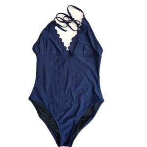 J. Crew Navy Blue One Piece Halter Swimsuit Bathing Suit sz M